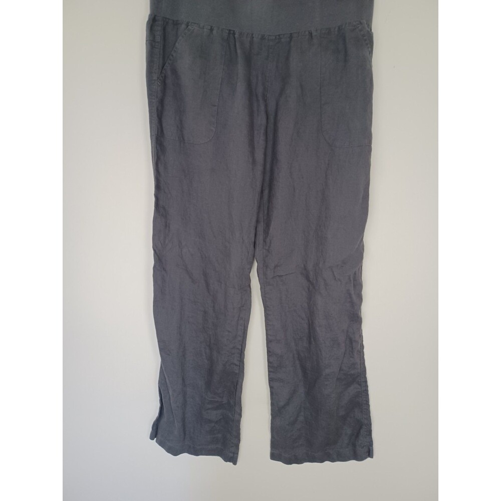 Allen Allen Pants Large Gray Linen Pull On Elastic Waist Lagelook Boho Beachy